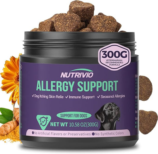 Dog Allergy Chews, Allergy Relief for Dogs Itching Skin, Treatment for Ears Paws Licking, Skin and Coat Supplement, Probiotics, Omega-3, Dog Anti Itch Chews 300g/10.58oz