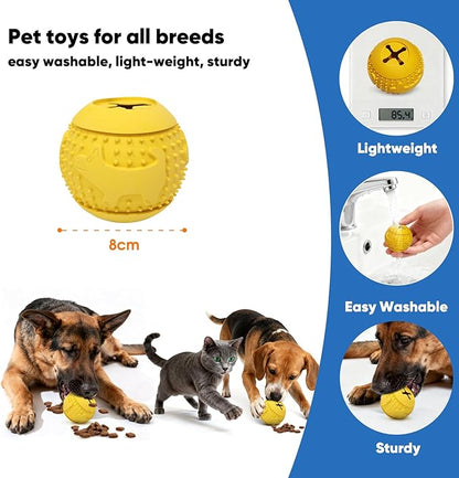 Deeow Rubber Dog Chew Toy Ball - Stuffable Treat Dispenser for Pet Chewers, Food Grade TPR Teething Shell, Enrichment Puzzle, Slow Feeder Dog Toys for Dental Care and Enrichment -Yellow