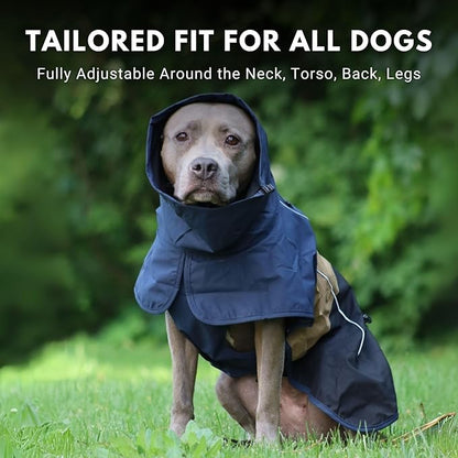 Spark Paws Dog Raincoat, Waterproof Windproof Rain Jacket, for Small Medium Large Extra Large Dogs, Reflective Breathable Full-Body Coverage Dry Suit - Blue Gold Black - L