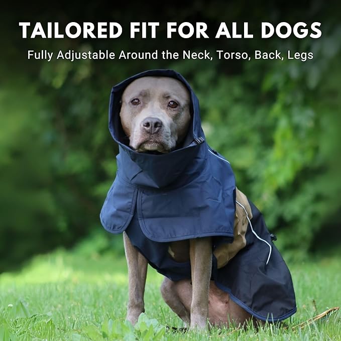 Spark Paws Dog Raincoat, Waterproof Windproof Rain Jacket, for Small Medium Large Extra Large Dogs, Reflective Breathable Full-Body Coverage Dry Suit - Blue Gold Black - S
