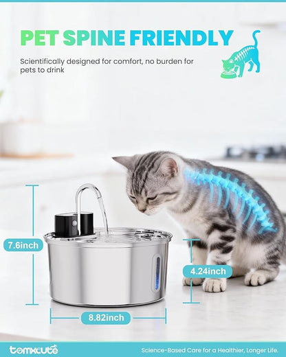 Wireless Cat Water Fountain - 108oz/3.2L Automatic Cat Water Fountain Cordless, Stainless Steel Battery Operated Pet Fountain Rechargeable Water Dispenser for Cats, Dogs, Multiple Pets