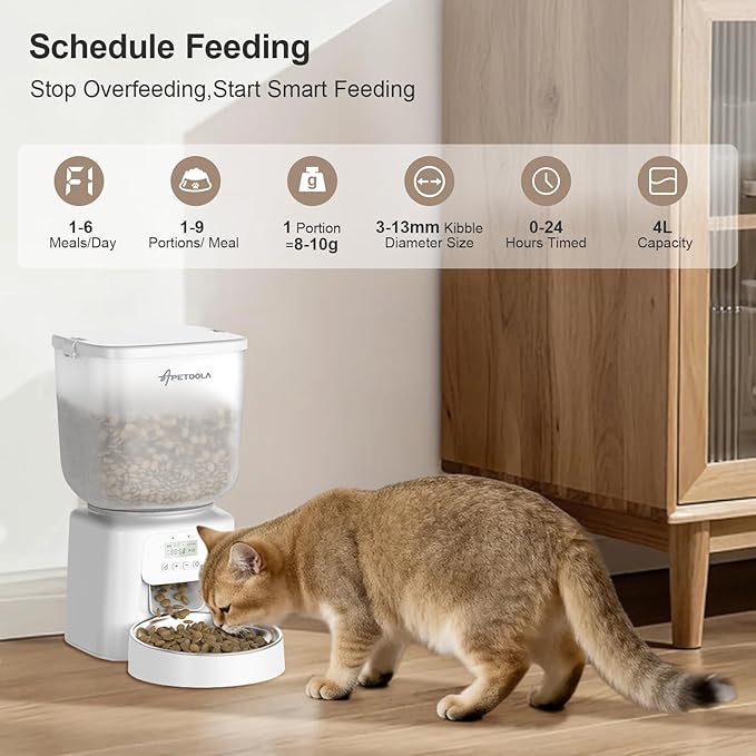 Automatic Cat Feeder, 5L/21Cups Timed Cat Dry Food Dispenser with Dual Power Supply, Programmable Portion Control, Auto Pet Feeder for Cats and Dogs