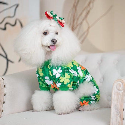 CuteBone Clover St.Patrick's Day Small Dog Pajamas Soft Puppy Pjs Fleece Stretchy Onesie Cat Clothes for Daily Wear P275XL