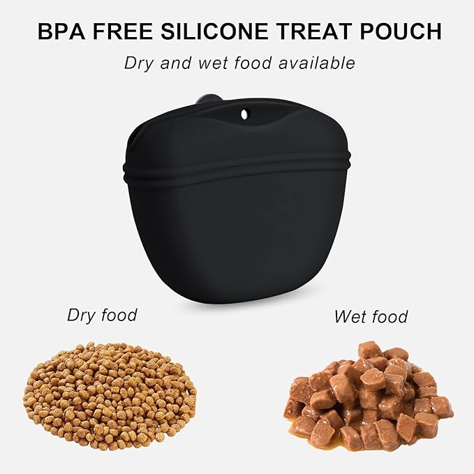 Left&Right Dog Clicker Training Kit,Silicone Dog Training Treat Pouch and Dog Clickers,Dog Treat Bag with Clicker Training for Dogs,Pet Treat Bag with Magnetic Buckle Closing and Waist Clip,Black