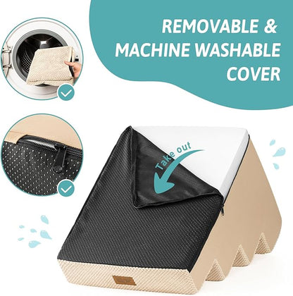 Dog Stairs for Small Dogs, 4 Tier Wider Pet Stairs for Couch and Beds, 17.7" H Non-Slip Dog Steps for Old Cats, Puppy, Small Medium Dogs, 17.7x23.6x17.7 inch, Beige