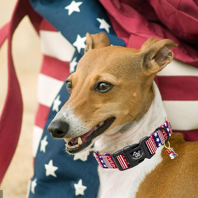 Elegant little tail Independence Dog Collar, 4th of July Holiday Pet Collars Cotton Patriotic Puppy Girl or Boy Soft Pet Gift Adjustable Dog Collar for Small Medium Large Dogs
