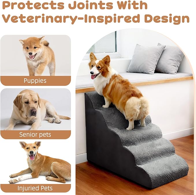 Dog Stairs for Small Dogs and Cats, 23" H 5 Steps Pet Steps Ramp for High Bed, Couch, Sofa, Waterproof Pet Stairs with Removable Washable Cover, Non-Slip Bottom, Dark Gray