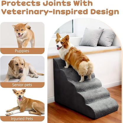 Dog Stairs for Small Dogs and Cats, 23" H 5 Steps Pet Steps Ramp for High Bed, Couch, Sofa, Waterproof Pet Stairs with Removable Washable Cover, Non-Slip Bottom, Dark Gray