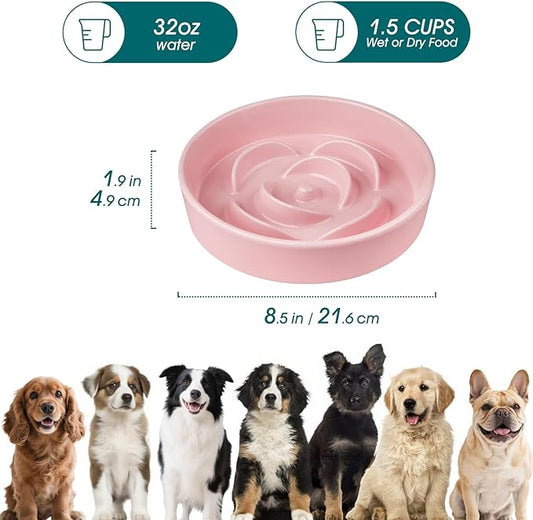 vancasso Slow Feeder Dog Bowl, 1.5 Cups Ceramic Slow Feeder for Medium Breed, Puzzle Maze Food Dog Bowl for Fast Eater, Pink