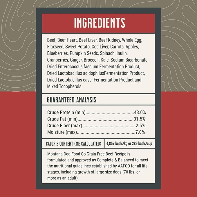 MONTANA DOG FOOD CO. Freeze-Dried Raw Beef Recipe Dog Food – Grain-Free, High-Protein Meal or Topper, Made in USA with USA Ingredients -16 oz Bag