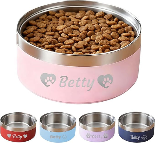 Personalized Dog Bowls with Name, Engraved Stainless Steel No Slip Food Water Bowl for Dogs Cats,Custom 25oz/35oz/53oz Bowl for Small/Medium/Large Pets