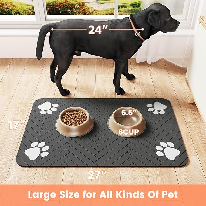 Pet Feeding Mat-Absorbent Pet Placemat for Food and Water Bowl, with Waterproof Rubber Backing, Quick Dry Water Dispenser Mat for Dog and Cat (20"x12", Navy Blue)