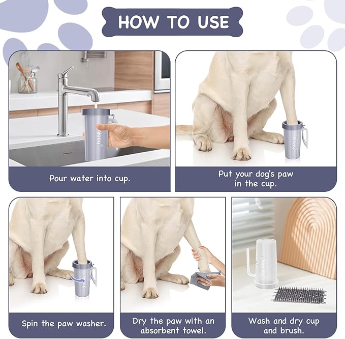 Paw Cleaner with Handle for Large Dogs - Effectively Cleans Muddy Paws and Feet for Dogs & Pets (Gray)