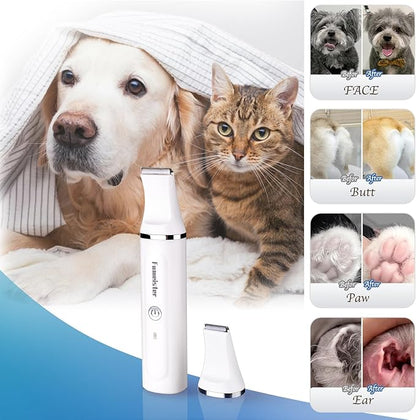 Dog Clippers for Grooming, Cordless Waterproof Dog Hair Trimmer with Type-C Charging, Low Noise for Trimming Cats & Dogs' Specific Areas Around Paws, Eyes & More (White)