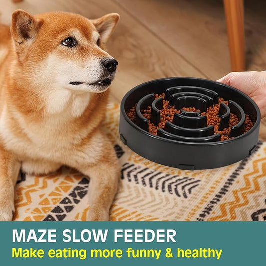 WHIPPY Large Slow Feeder Dog Bowls for Large Medium Dogs Anti-Chocking Slow Feeding Maze Dog Food Bowl Slow Eating Interactive Bloat Stop Puzzle Bowl,Black