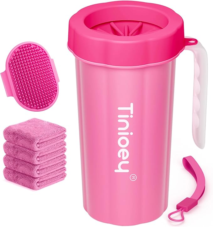 Paw Cleaner with Handle for Large Dogs and Pets | Muddy Feet Washer for Dogs' Paws (Red)