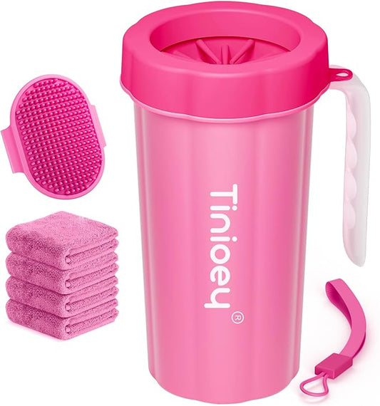 Paw Cleaner with Handle for Large Dogs and Pets | Muddy Feet Washer for Dogs' Paws (Red)