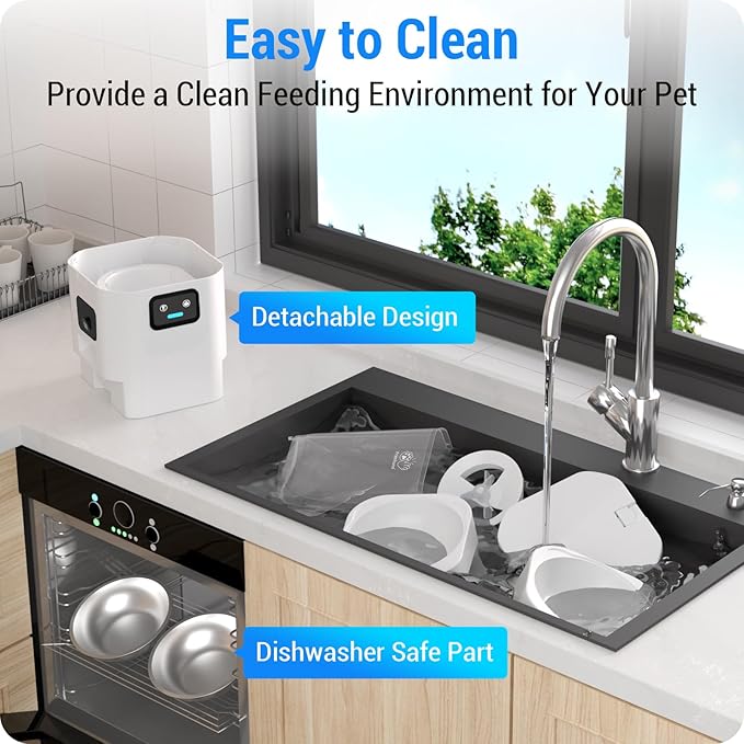 5G WiFi Automatic Cat Feeder with Two HD Camera: 7L Automatic Dog Feeder with Night Vision, Auto Cat Food Dispenser for Multiple Pet, Detachable for Easy Cleaning - 29 Cup