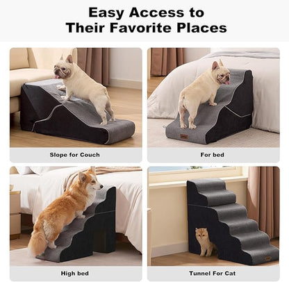Dog Ramp for High Beds - 28.5" H 6 Steps Pet Stairs for Large Dogs with Tunnel 2 in 1 with Zippers Suitable, Indoor Cat Ladders with Non-Slip Bottom, Black