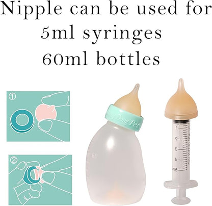 Doggiema Silicone Feeding Nipple and Syringes for Newborn Kittens, Puppies, Rabbits, Small Animals, Bubble Milk Bowl (3 Size Nipple+3 Syringes)
