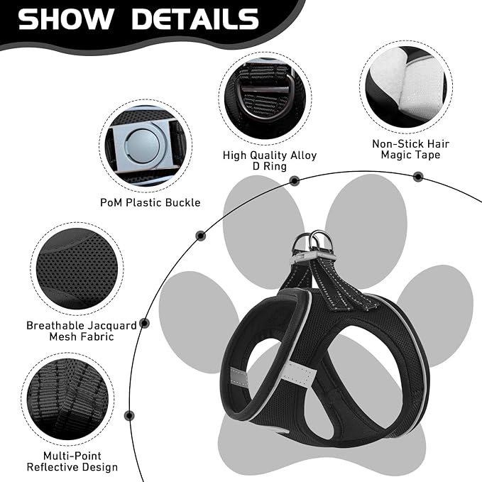 Soft Mesh Dog Harness and Leash Set, No Pull Puppy Harness and Leash Set, Reflective Step in Harness for Small Medium Dogs, Easy Walk Escape Proof Vest Harnesses (Black, XS)