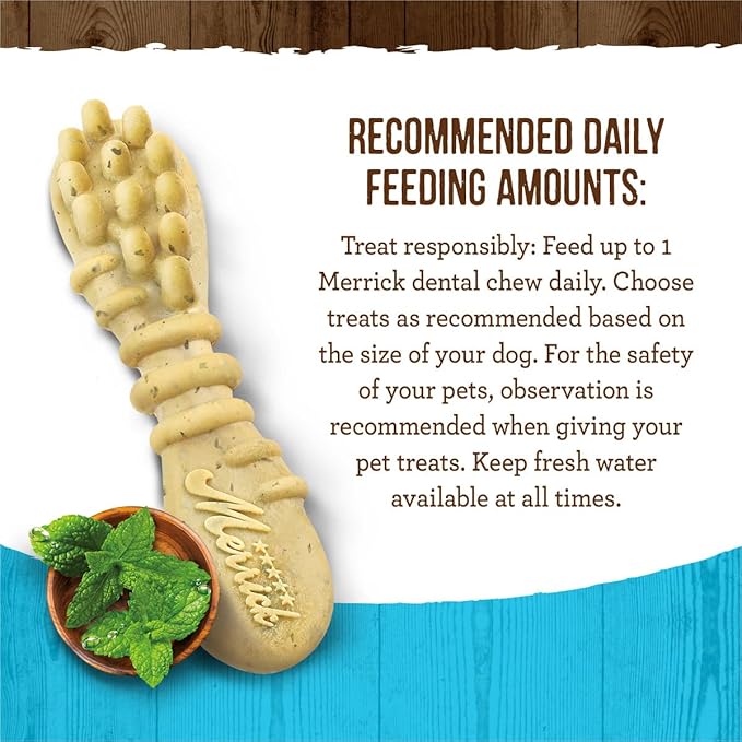 Merrick Fresh Kisses Natural Dental Chews, Toothbrush Shape Treat Infused With Real Mint, For Large Dogs - 22 ct. Box