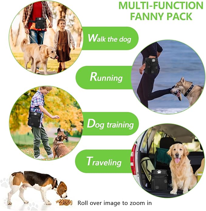 Dog Treat Pouches for Pet Training, Treat Pouches for Pet Training,Large Dog Treat Training Pouch and Dog Clicker,Dog Training Treat Pouch Built-in Poop Bag Dispenser-Black Pattern.