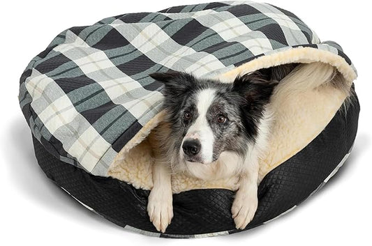 Snoozer Cozy Cave Dog Bed - Indoor Dog Bed with Cover Cave, Covered Calming Burrow for Small & Medium Sized Pets with Blanket Attached, Enclosed, Removable Washable Cover -Large, Barkley Black Diamond