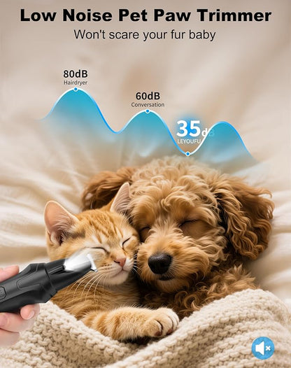 LEYOUFU Dog Paw Trimmer with LED Light, 2 Speed Low Noise Paw Trimmers for Dog's Feet, Cordless Electric Dog Clippers for Grooming Cat Hair Shaver for Paws, Ears, Face, Rump Small Areas (Black)