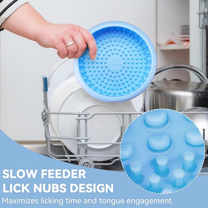 Dog Lick Bowl, Animire Freeze Lick Mat for Dogs, Non-Slip Slow Feeder Licking Bowl Enrichment Treat for Distraction Anxiety Relief, Food Grade Silicone, Dishwasher Safe(Baby Blue,XL)
