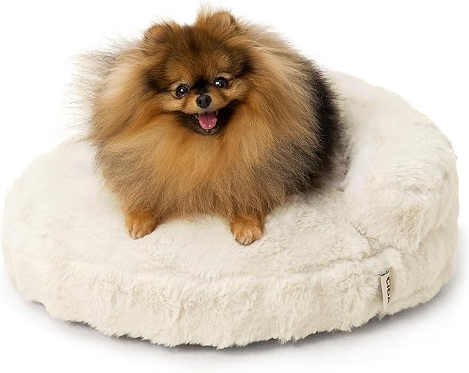 EHEYCIGA Extra Small Dog Bed and Cat Couch for Puppy and Kitten - Fluffy Faux Rabbit Fur Pet Sofa with Washable Removable Cover, Waterproof and Non-Slip, 20 Inch Cream