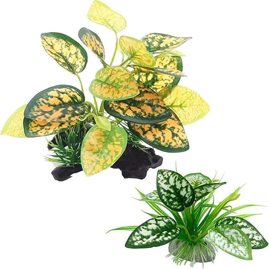 Moonorange Reptile Artificial Plants, Terrarium Plants Decorations Supplies, Aquarium Fish Tank Plant, Amphibian Habitat Hideout Tank Accessories (M Set-2pcs/C)