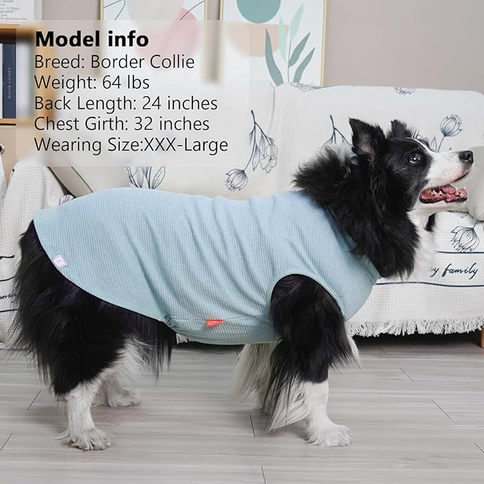 KYEESE 2Pack Waffle Dog Shirts for Large Dogs Stretchy T-Shirts Lightweight Tank Top Sleeveless Striped Shirt Vest Soft Breathable Pet Apparel, XXX-Large, Blue+Grey