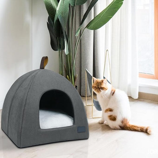 Portable Foldable Pet Tent Cave Bed with Mat, Large Indoor Cat House, Breathable Kitten Dog Sleeping Shelter
