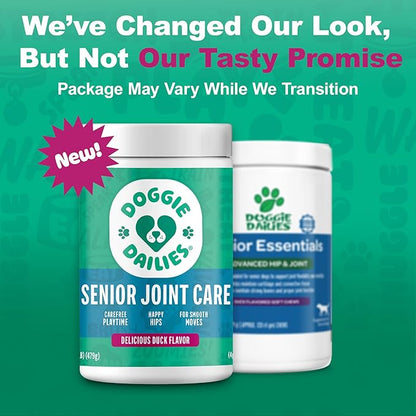 Doggie Dailies, Advanced Senior Hip and Joint Supplement for Dogs, Glucosamine Chondroitin, Premium Hip and Joint Chews for Dogs All Breeds & Sizes, Dog Vitamins and Supplements, (Duck) 120 Chews