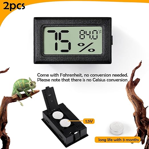 BSRESIN 2 PCS Rectangle Reptile Thermometer and Humidity Gauge for Bearded Dragon Accessories, Reptile Tank Accessories for Jumping Spider, Leopard Gecko, Hermit Crab, Gecko, Ball Python, Lizard