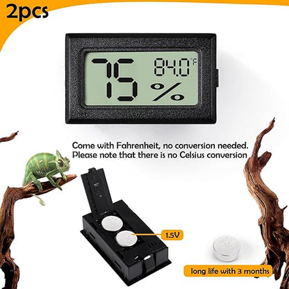 BSRESIN 2 PCS Rectangle Reptile Thermometer and Humidity Gauge for Bearded Dragon Accessories, Reptile Tank Accessories for Jumping Spider, Leopard Gecko, Hermit Crab, Gecko, Ball Python, Lizard