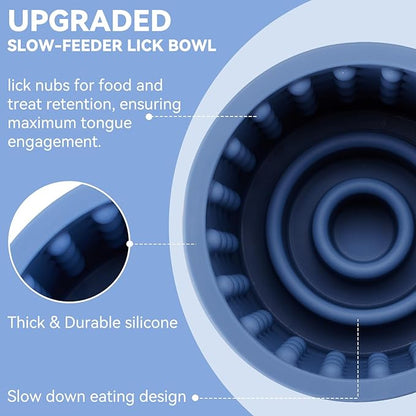 Dog Slow Feeder Lick Bowl, Anxiety Relief Dog Licking Mat Treat Dispenser, Non-Slip Anti-Choking Slow Eating Lick Bowl for Small Medium and Large Breed Dogs, BPA Free Silicone