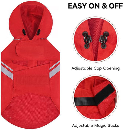 VIVAGLORY Wetoff Dog Raincoat, Rain Coat for Dog All Seasons Adventure, Rain Jacket with Harness Hole & Hood, Reflective Lightweight Waterproof for Doggy & Puppy, XXS, Red
