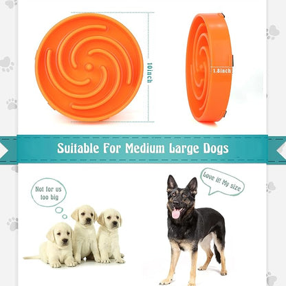 Slow Feeder Large Dog Bowl - Non Slip Maze Puzzle Bowl for Medium Dogs, Prevents Bloat & Choking, Orange