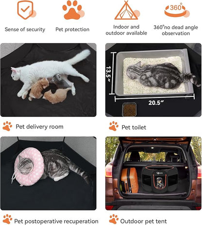 Black Dog Cat Playpen, Puppy Pet Playpen Indoor for Small Dog Crate Tent Cage Outdoor, Portable Pop Up Dogs Enclosure Kennel with Carrying Case for Dogs/Cats/Rabbits