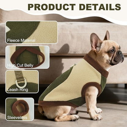 Winter Fleece Dog Vest, Soft & Warm, Walking & Hiking,Dogs Sweater with D-Ring for Leash, Stretchy Coats for Winter Fall Spring,Machine Washable,Army Green,Size L