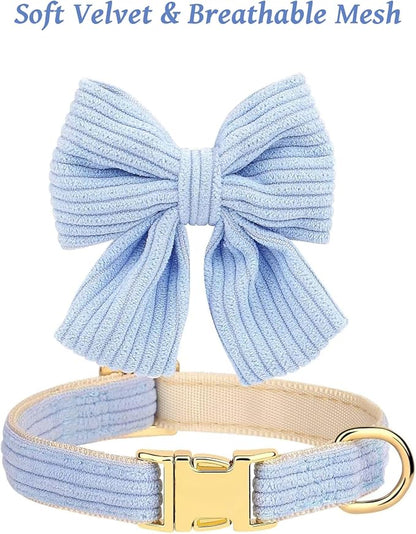Dog Collar and Leash Set - Metal Buckle Adjustable Puppy Collar, Cute Dog Collar and Leash Set with Flower Bow Tie, Puppy Collar with 5 FT Leash, Soft & Comfortable Collar for Small Medium Dogs-M