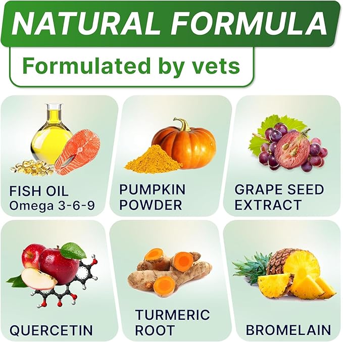 STRELLALAB Dog Allergy Relief & Anti Itch Support Chews w/Omega 3: Real Ingredients, Real Taste! Skin & Coat Immune Supplement w/Fish Oil, Pumpkin & Enzymes - Made in USA - 240 Chews