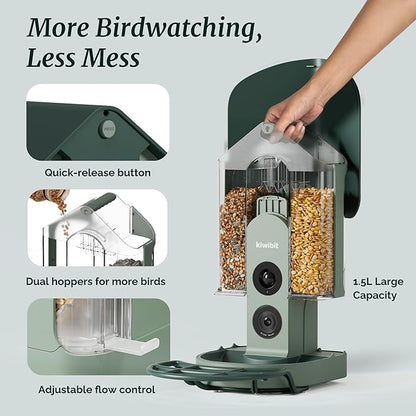 Beako™ Smart Bird Feeder with 4K Camera Solar Powered for Outdoors - UHD Live Stream for Birdwatching, AI Identification 10,000+ Bird Species, Real-Time Motion Detection, Ideal Gift for BirdLovers