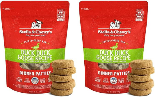 Stella & Chewy's Freeze-Dried Raw Dinner Patties - Duck Duck Goose Recipe - High Protein Grain-Free Puppy & Dog Food - Perfect for Picky Eaters - 25 oz (Pack of 2)