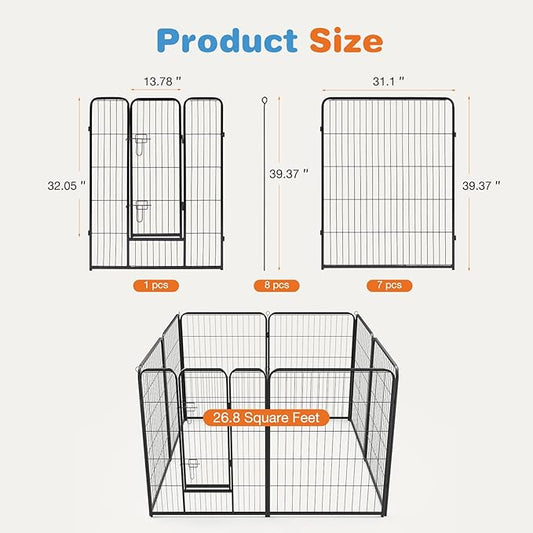 FansaFurn 40" 8-Panel Dog Playpen, Metal Exercise Pen with Door for Indoor Outdoor, Heavy Duty Pet Fence for Puppy Small Medium Large Dogs, Rabbits, Camping Yard Garden