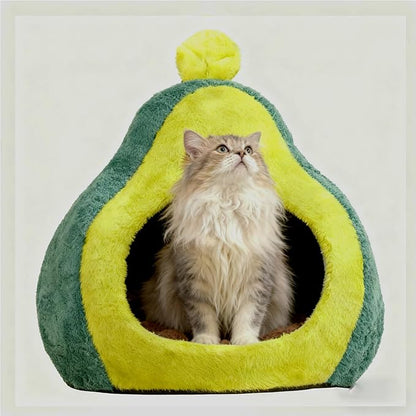 Cat Bed for Indoor Cats - Adorable Cozy Avocado Cat Cave with Removable Cushion, Super Soft Pet House Tent for Kittens & Small Pets, Warm & Washable Non-Slip Design