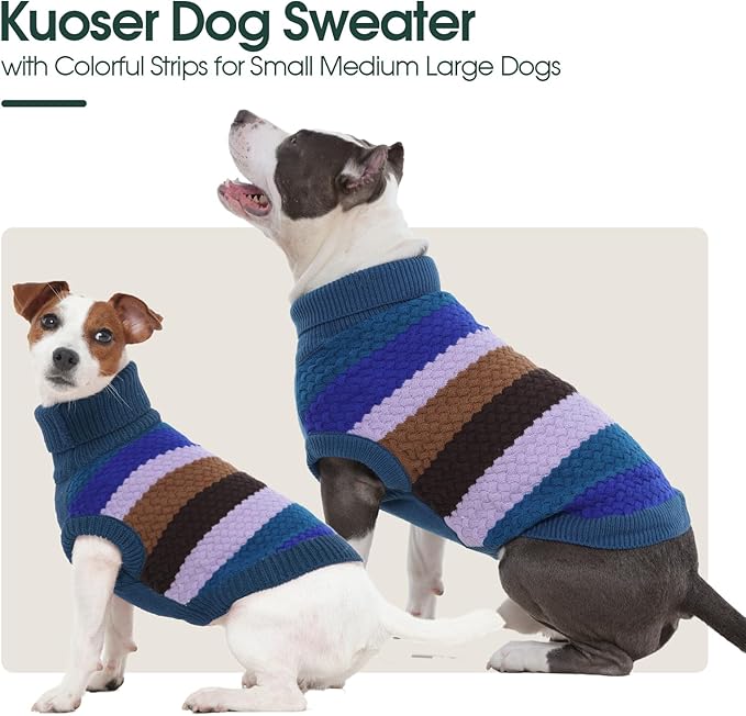 Kuoser Dog Sweater, Thermal Dog Sweaters for Medium Dogs Girl Boy, Puppy Christmas Sweater Thrtleneck Knitwear, Cozy Sweaters for Dogs, Thanksgiving Pet Outfit Warm Clothes for Fall Winter, Blue M