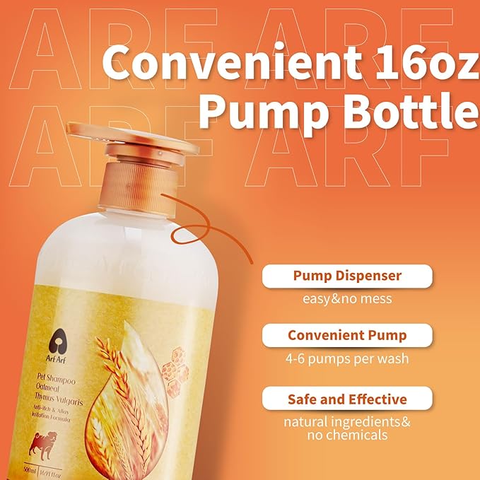 Arf Arf Odor Control Dog Shampoo - Advanced Deodorizing Formula for Smelly Dogs with Soothing Hydrolyzed Oat Protein for Dry, Itchy Skin Relief - Long Lasting Fresh Scent - Pro Grooming Results - 16oz